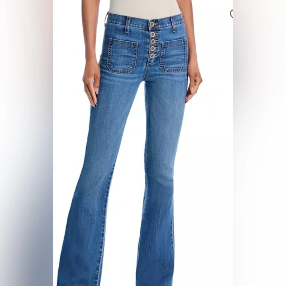 Ramy Brook Medium Blue High-Rise Flare Jeans